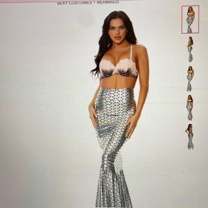 Forplay Sea Me Shining Costume Mermaid Metallic Silver Skirt Rhinestone Top XS/S